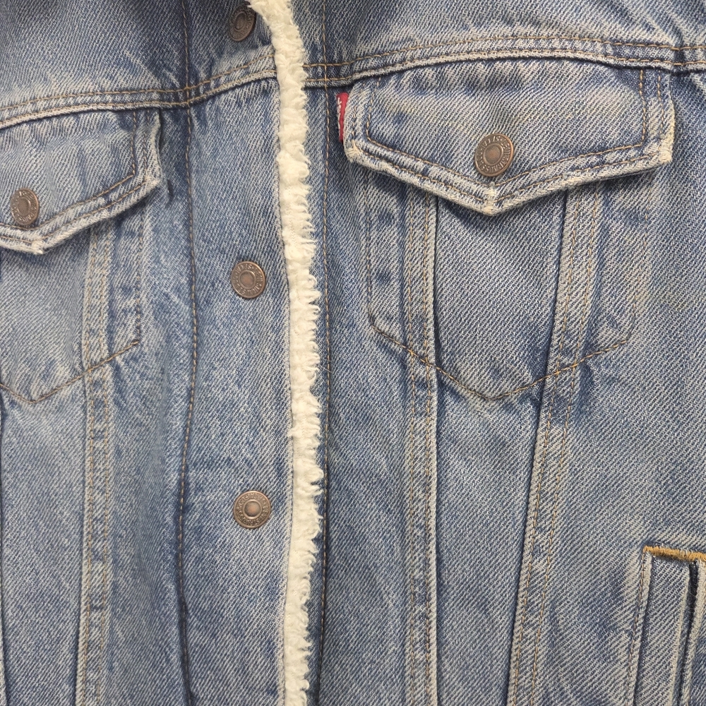 Levi's Original Sherpa Trucker Jacket Blue Denim Jean Coat Women's Size Small - Picture 6 of 14